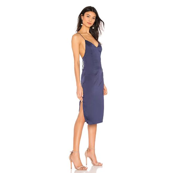 Superdown Frida Side Slit Dress Navy Blue Midi Satin Sleeveless Sz M - Picture 2 of 12